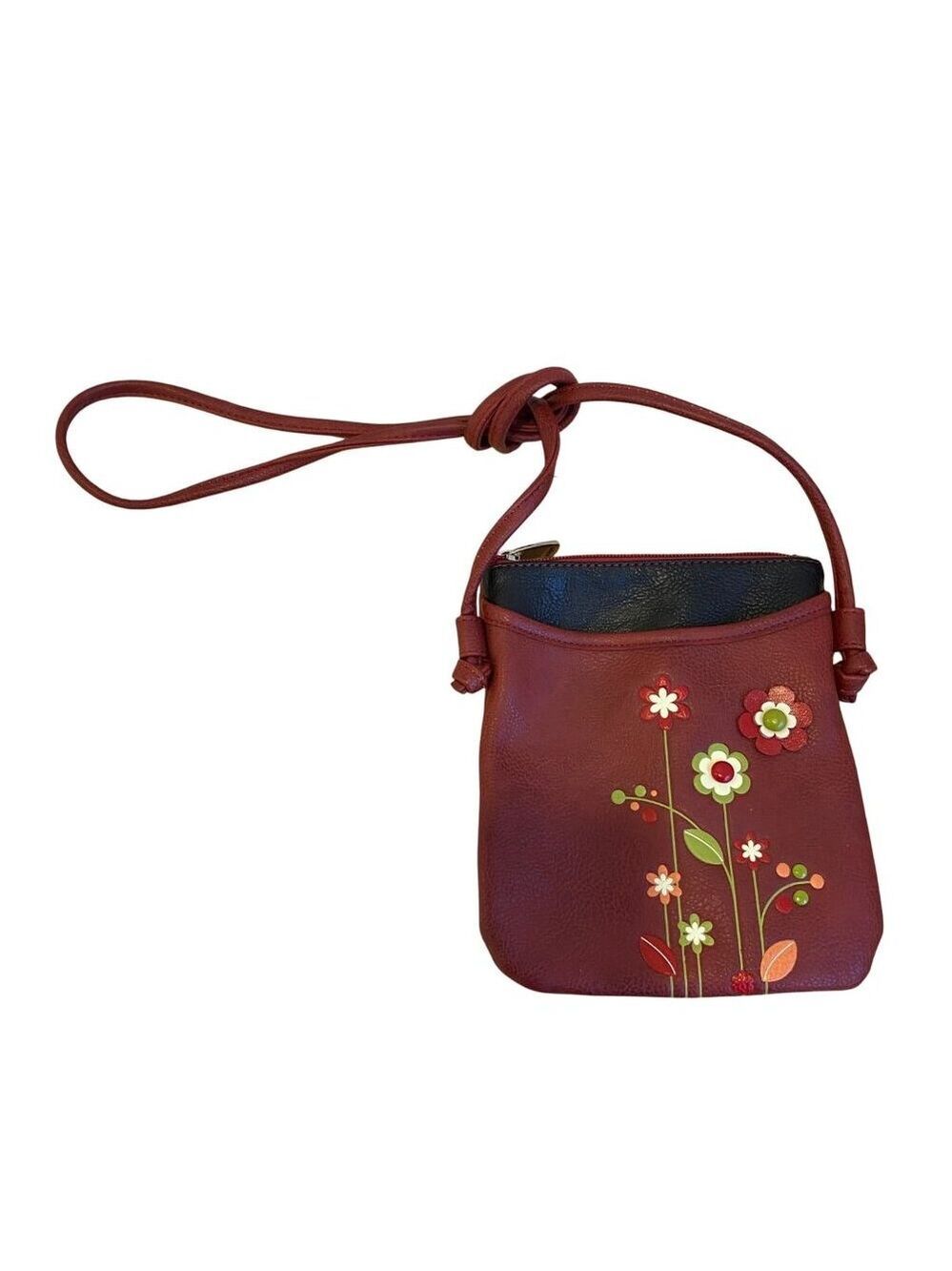 Espe Red Floral Vegan Leather Mini Crossbody Bag With spaghetti Strap & Top Zipp